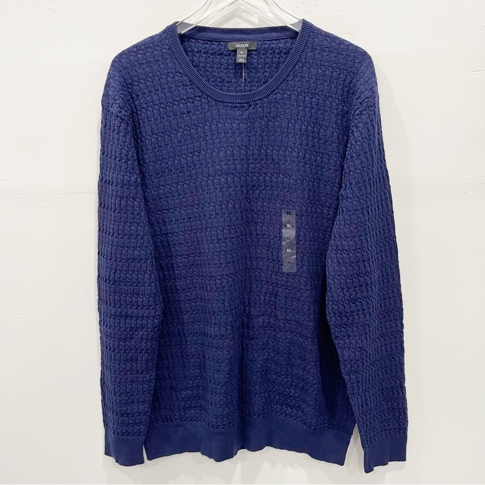 Alfani Cotton Knit Novelty Sweater Crewneck Men’s XL Navy Combo